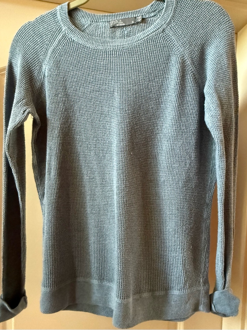 Prana Light Gray Blue Scoop-Neck Waffle Knit Top Shirt Sweater Sz S Western Y2K